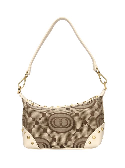 Borsa in tessuto con inserti in pelle e borchie LA CARRIE | MONOGRAM LUCY SM.SHOULDER BAG JACQUARDBEIGE-AVORIO